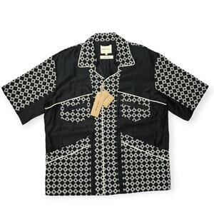 NEW NICHOLAS DALEY Mento Shirt Short Sleeve SIZE M Black Embroidery Linen JAPAN